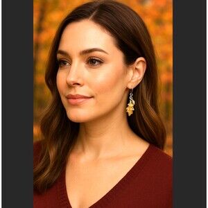 J. Jill Autumn Leaf Acorn Dangle Hook Earrings Silver Gold Tone Fall Nature Boho